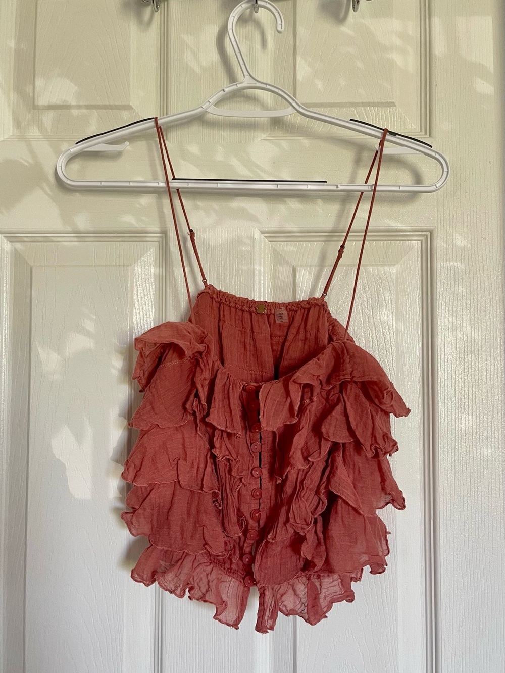 FREE PEOPLE Ruffled Spaghetti Strap Women's Top - Rust Red